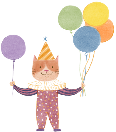 Stylized Watercolor Circus Cat with Balloons